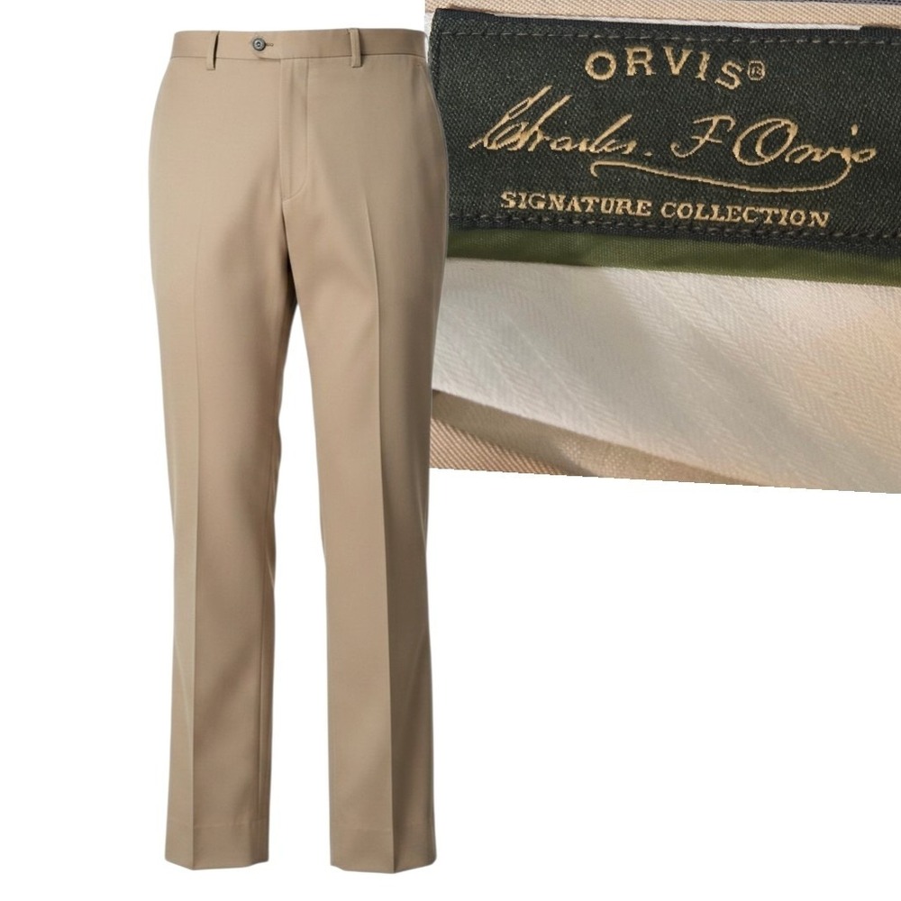 Orvis Dress Pants Mens 42x28 Tan Signature Collection Flat Front Chinos
